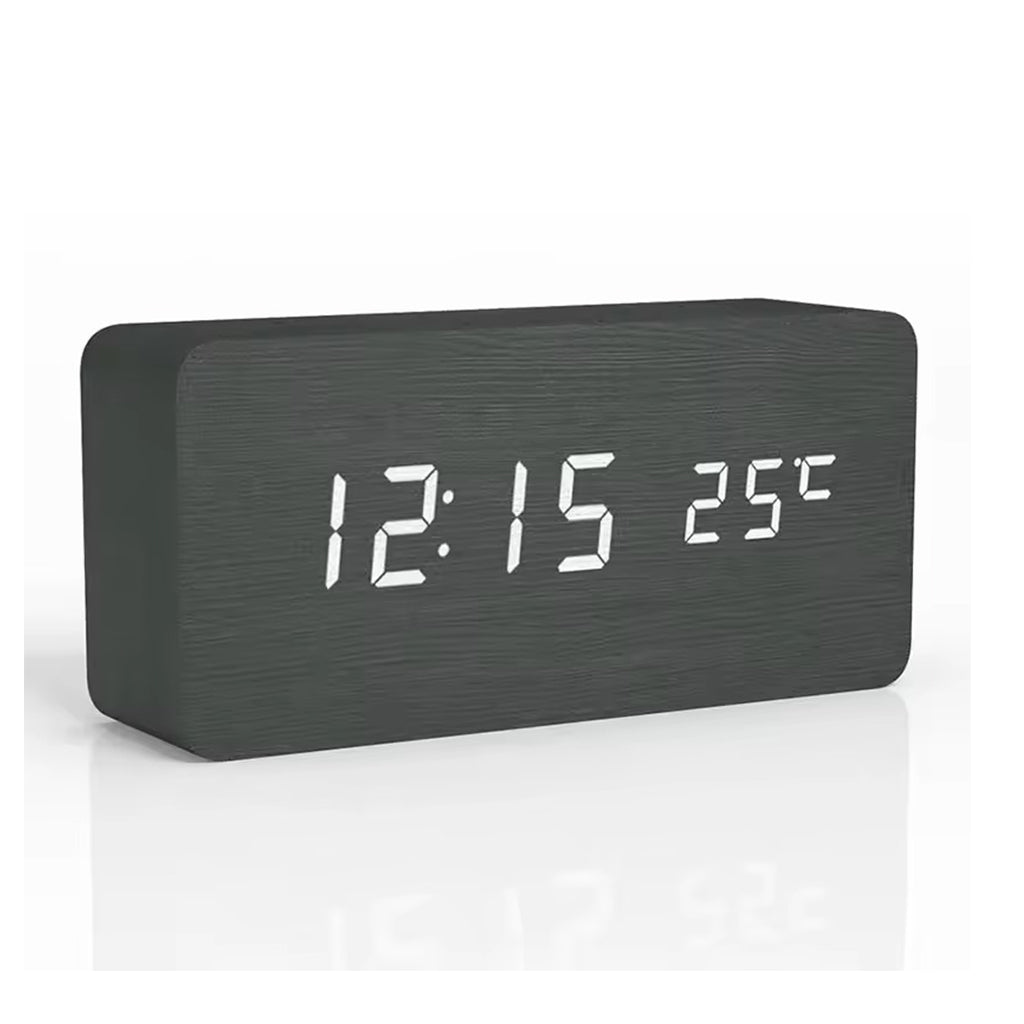 Réveil numérique LED en bois - Indication de température