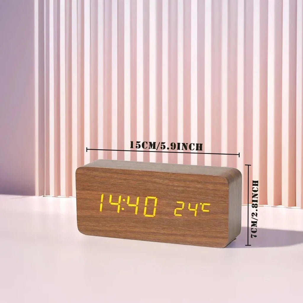 Réveil numérique LED en bois - Indication de température