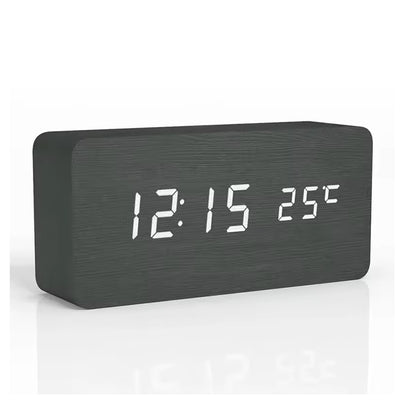 Réveil numérique LED en bois - Indication de température