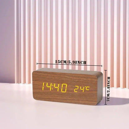 Réveil numérique LED en bois - Indication de température